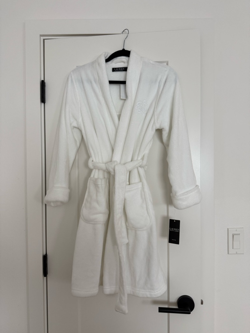 Lauren Ralph Lauren White Plush Monogram Robe